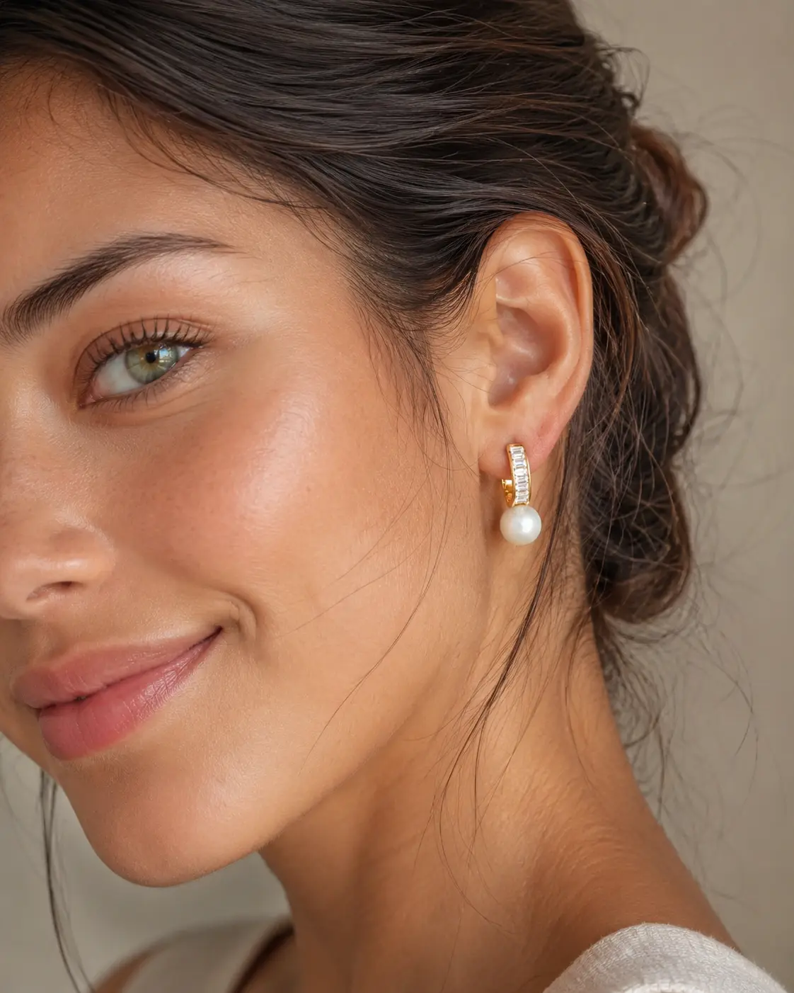 Pearl Baguette Huggie Earrings
