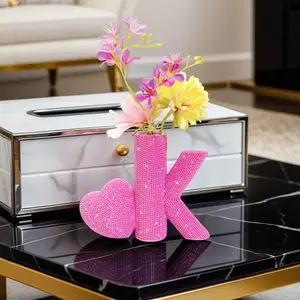 Valentine's Day Gift: Shiny Vase with Heart Decoration, Glowing Letters O and K, Romantic Centerpiece for Anniversaries and Birthdays