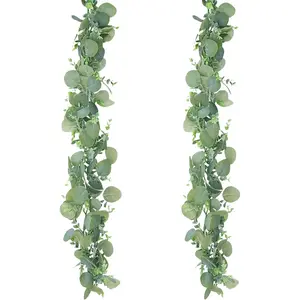 2 count 6 ft Artificial Eucalyptus Garland Greenery Faux Eucalyptus Garland    Dollar Eucalyptus Leaves  Vines Suitable for Wedding Arch Party Table Family Wall Decor