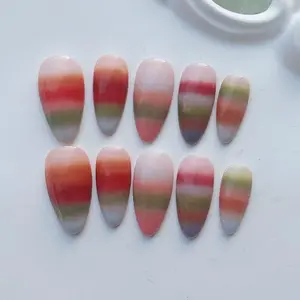 Handmade Striped Press On Nails: 3D Gold Chrome Cat Eye