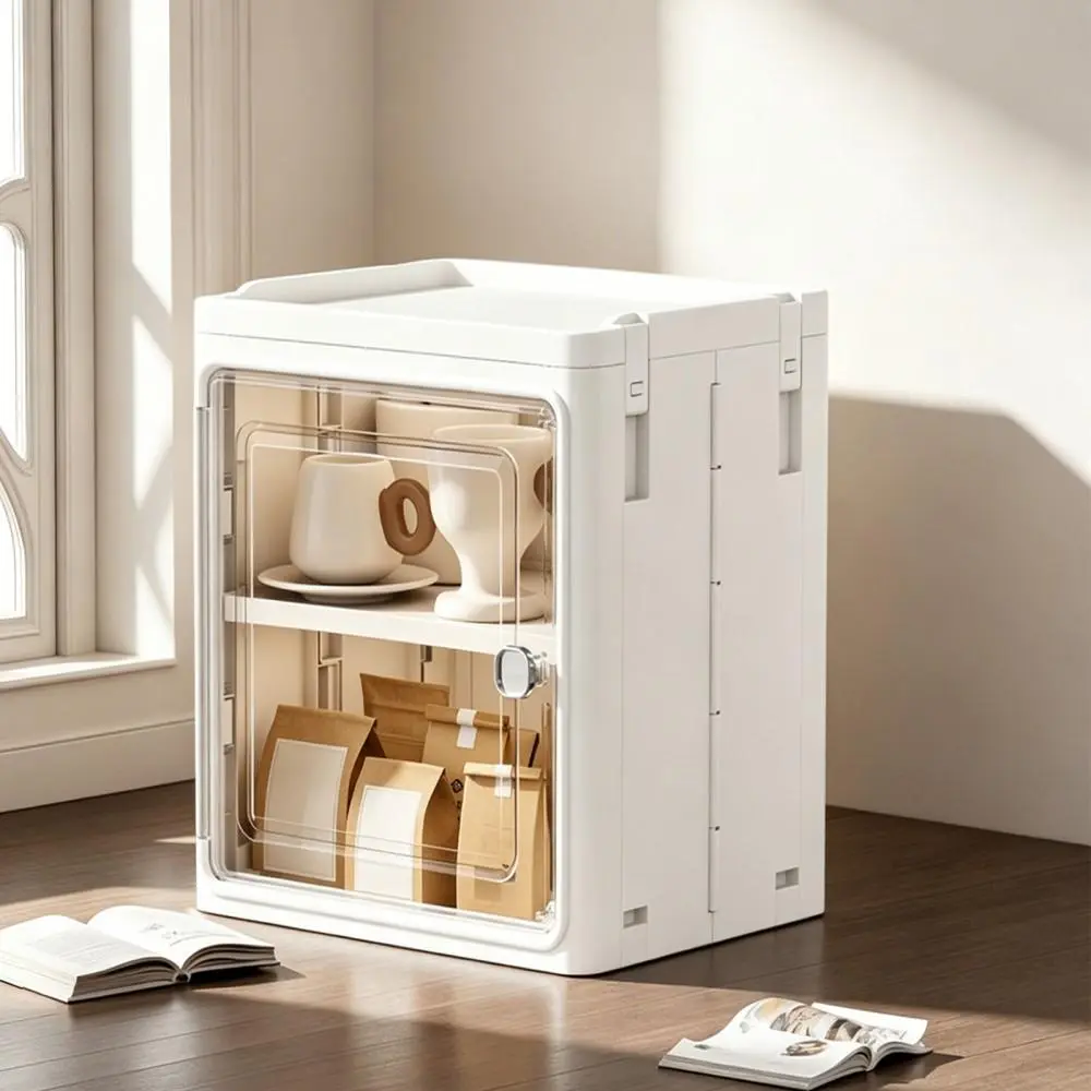 Tall Narrow Storage Cabinet with Transparent Doors and Shelves,Plastic Slim Bathroom Organizer, Foldable Storage Cabinet for Small Space, Bathroom, Kitchen(White/1-Tier）