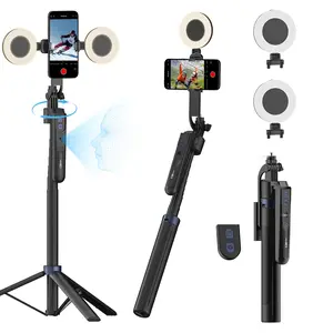 USKEYVISION Auto Face Tracking Cellphone Tripod - 70in Extendable Selfie Stick with LED Photography Flash, Rotating Stand, Remote Control, Mobile Phone Holder for Video Recording, Phone Accessories