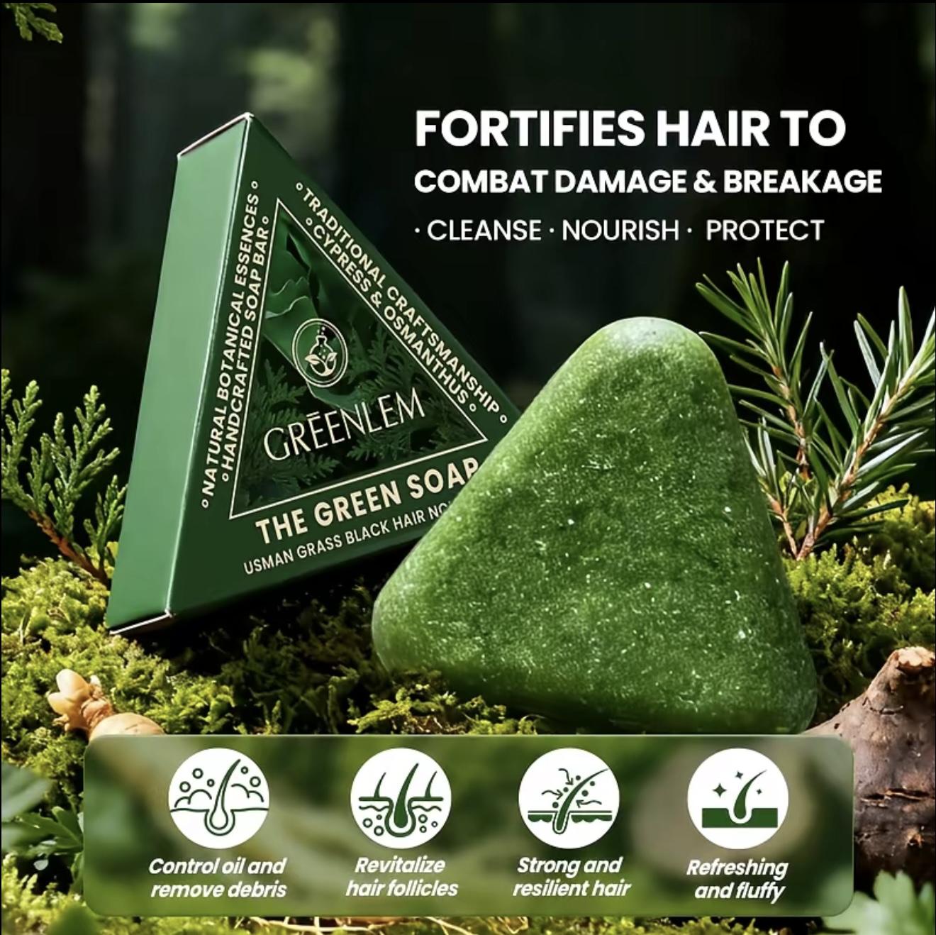 Anti-Hair Loss Shampoo Bar — 120g biotin-enriched herbal soap with 14 ingredients (Usma grass, ginseng, tea tree oil). Strengthens roots, cleanses, nourishes, protects, ideal for thinning hair. tiktokshopspringglowup