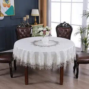 Elegant Embroidered Lace Round Tablecloth, Dustproof Polyester Fabric Vintage Design, Perfect Christmas Gift for Home Kitchen Cafe Use