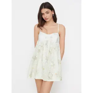 Cider Women's Floral Square-Neck Nightdress with Bowknot, Ruffle Hem, Mini Length for Sleep & Lounging