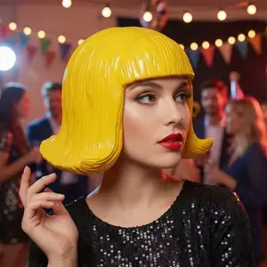 Unique Sculpted Yellow Latex Bob Wig Mask, Retro Flip-Out Costume Headpiece for Viral TikTok & Halloween whimsical gifts