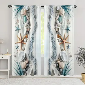 Modern Art Style Starfish Print Curtains, HD Digital Printing, Pole Pocket Installation, 100% Polyester, All-Seasons Privacy UV Protection