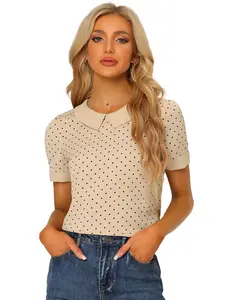 INSPIRE CHIC Peter Pan Collar Retro Polka Dots Blouse Shirt Top