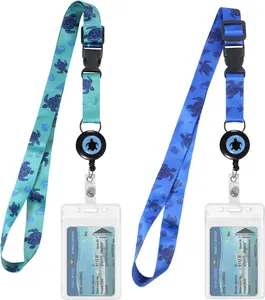2 Pack Cruise Lanyards with  ID with Retractable Reel for id Card Badges Holders (Blue and Green Sea Turtle)