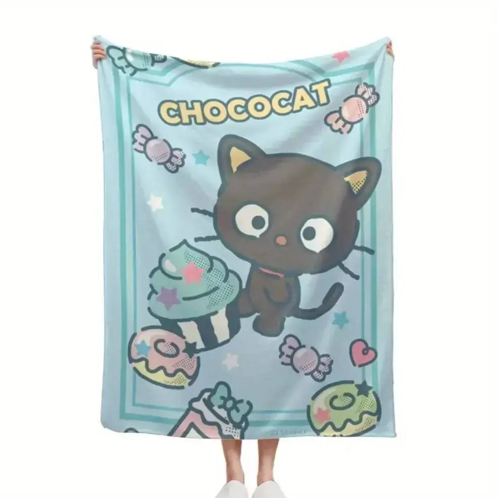 Pastel Chococat Food-Themed Flannel Blanket - Multi-Size, Single-Sided, Super Soft All-Season Bedding, Cartoon Mascot Art, Ideal for Home Bedroom Couch Decor, Perfect for Birth Animal Print Lovers