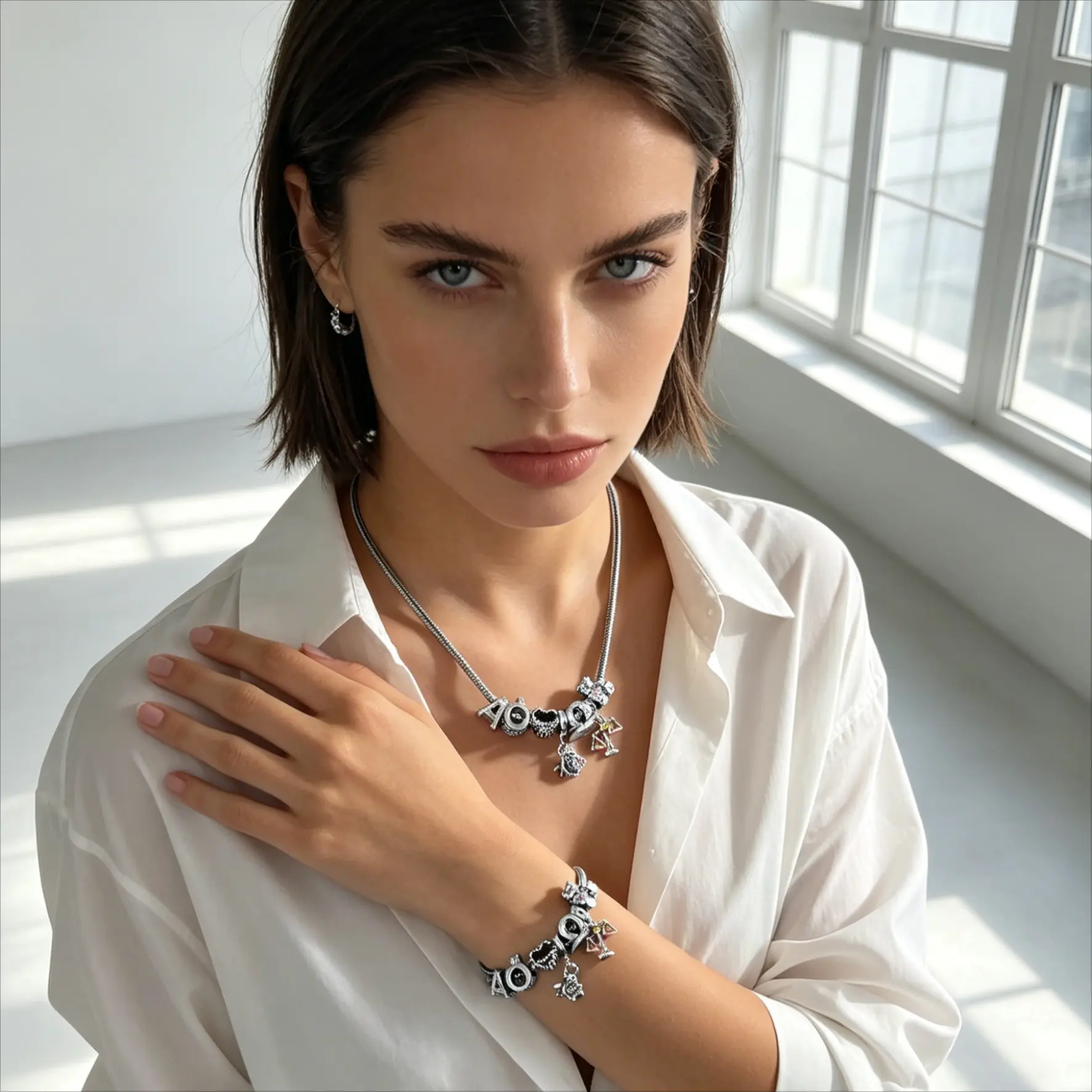Elegant Bear Zodiac & Unique Pendant Necklace and Bracelet Set, Zircon Heart Letter Jewelry for Women