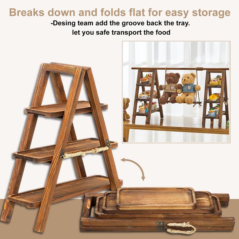 3 Tier Wooden Cupcake Stand - Wood Cake Dessert Table Display Set with Swing, Rustic Party Food Cookie Snack Display with Serving Tiered Tray Ladder Stands for Birthday Wedding Baby Shower