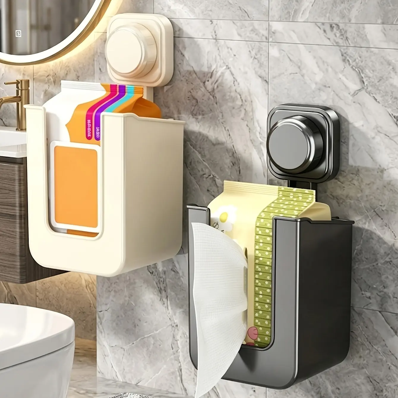 AMOICHIC Suction Cup Toilet Paper Holder - No-Drill Wall-Mounted Bathroom Organizer, Space-Saving High-Capacity Tissue Roll Holder Suitable for Bathrooms, Hotels, Small Spaces, Modern Adhesive Installation for Doors