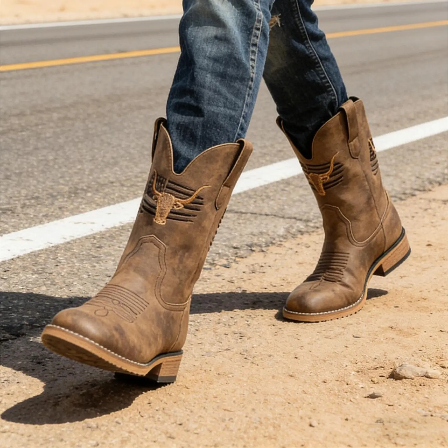 Winbird Cowboy Boots For Men Square Toe Western Men