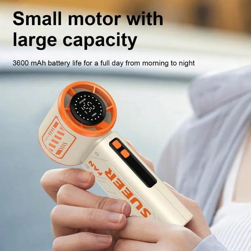USB Rechargeable Portable Handheld Fan Powerful Mini Turbo Fan Adjustable Speed 1-100 LED Digital Display Lightweight Easy to Carry for Outdoor Indoor Camping Office Home Use  Selfie