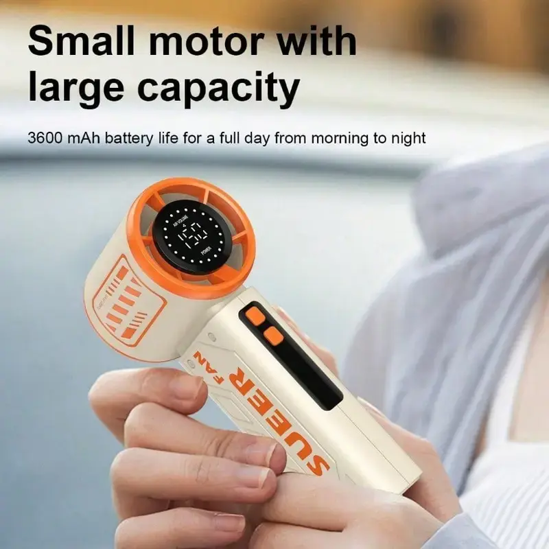 USB Rechargeable Portable Handheld Fan Powerful Mini Turbo Fan Adjustable Speed 1-100 LED Digital Display Lightweight Easy to Carry for Outdoor Indoor Camping Office Home Use  Selfie