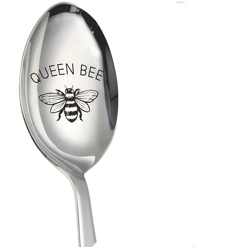 Queen Bee Engraved Stainless Steel Spoon, Tableware, Long Handle Coffee & Tea Spoon, Perfect Gift for Women, Sisters, Mother, Durable Christmas Present