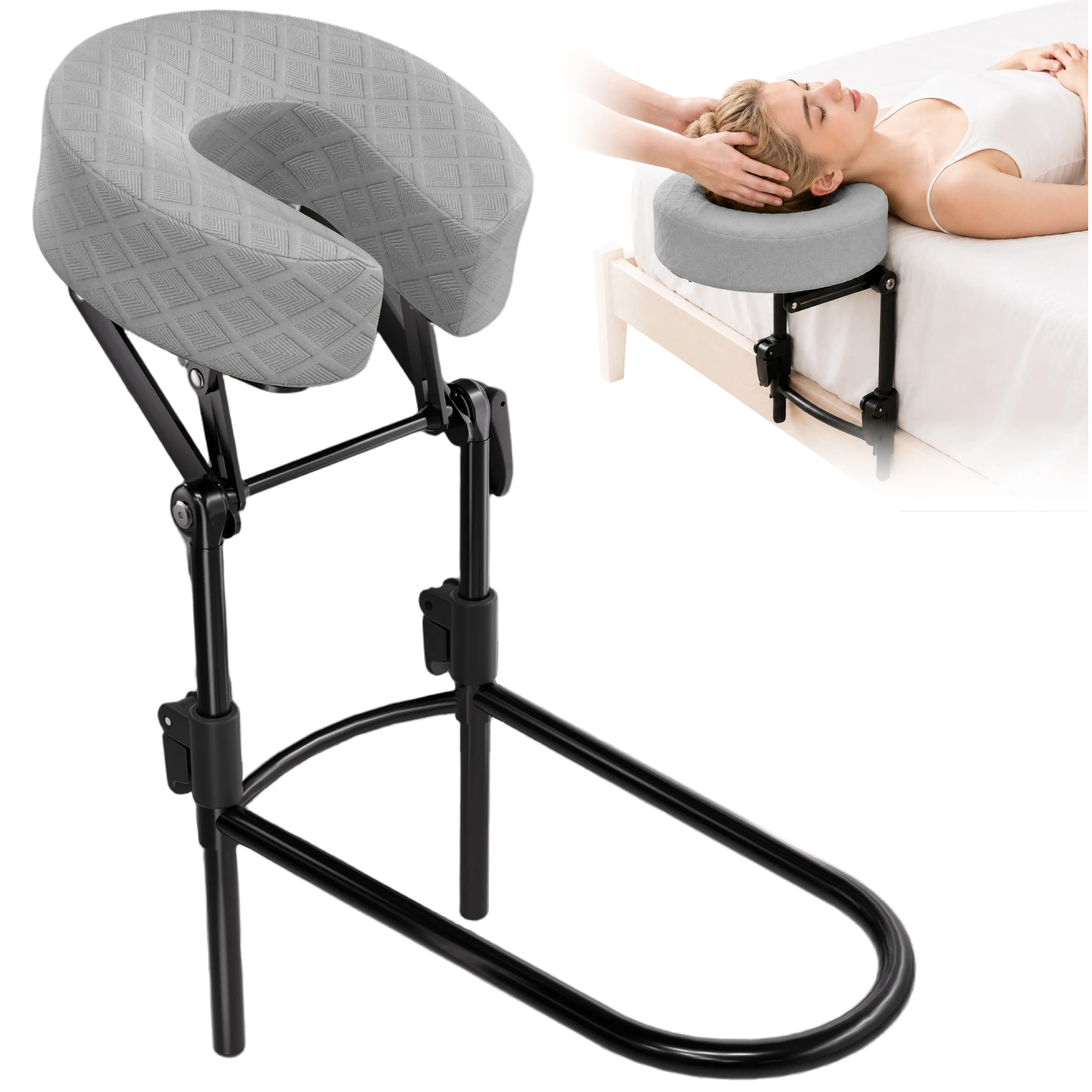 AIRHOP Massage Headrest for Bed, Adjustable 7"-17" Height Face Cradle for Mattress, Home Massage Kit with Armrest Shelf & Breast Pillow, Ergonomic Spa Gifts for Women & Men
