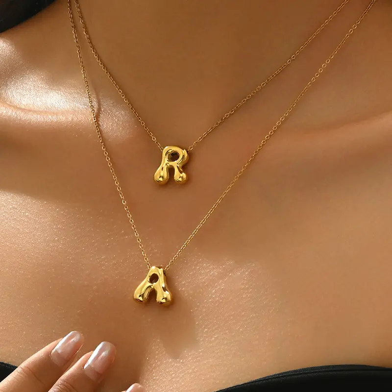 Women's Stainless Steel Bubble Letter Necklace, Elegant Pendant Jewelry Gift for Women, Perfect Accessory for All Occasions, Elegant Chain Jewelry