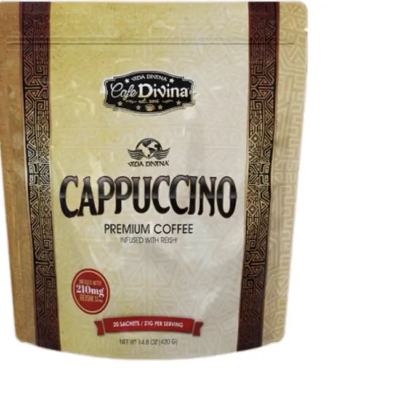 Organic Ground 3-in-1 Coffee - Instant Cappuccino with Bean Flavor, Reishi Ganoderma Mushroom Adaptogen Latte - Suitable for All Ages, Storable in Bag/Cupboard, 24-Month Shelf Life, 24 Months Beverage