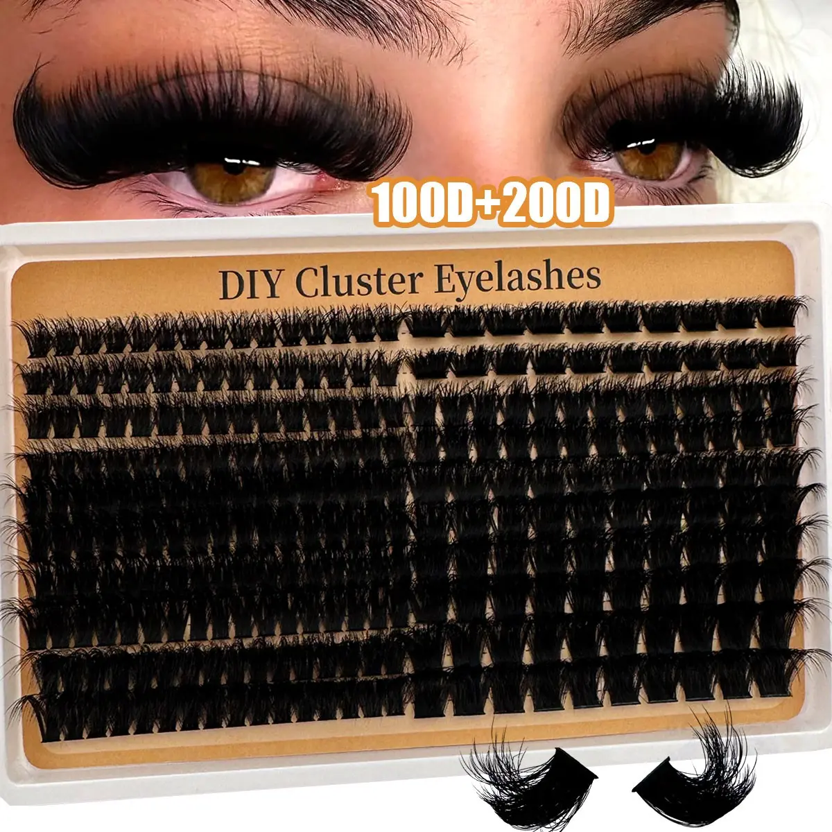 Fluffiest Lash Clusters 100D + 200D / 80D + 00D Mega-Thick Lash Clusters, 8–16 mm Wispy Individual Volume Eyelash Extensions, DIY Synthetic Eyelash Extensions for Home Use