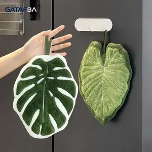 2Pcs Leaf-Shaped Finger Towels with Hanging Loop Soft Microfiber Absorbent Quick-Dry Fingertip Towels for Bathroom & Kitchen Modern Cute Decor, Ideal Easter & Mothers Day Gifts