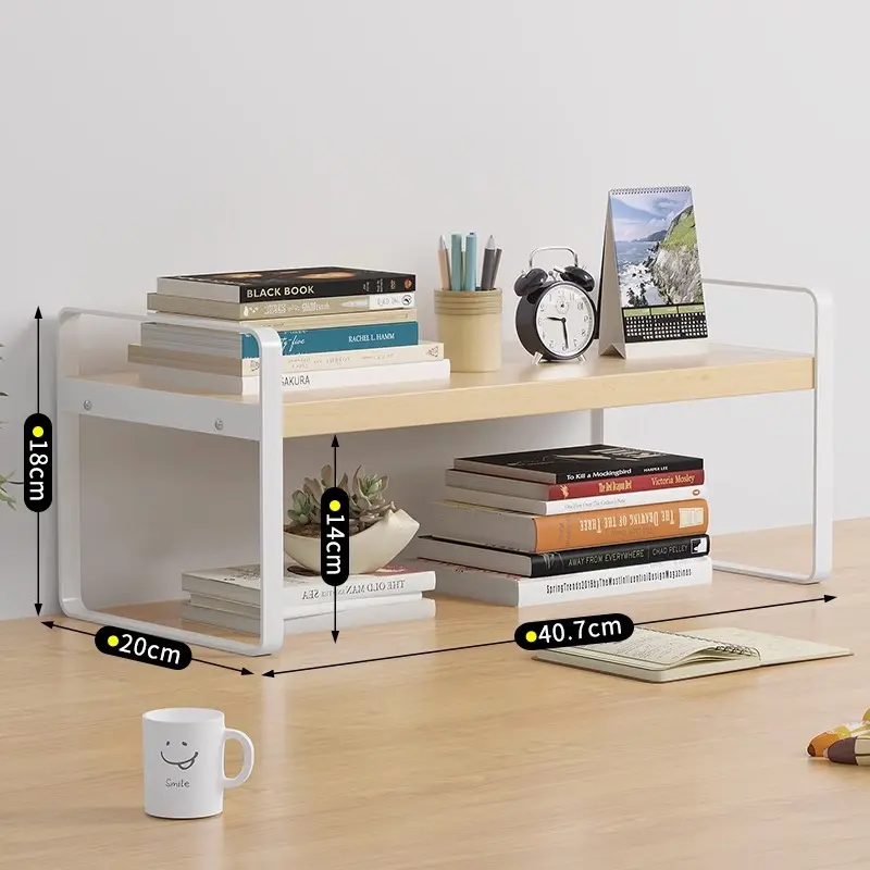 Wood Office Desk Shelf Organizer - Desktop Supplies Cute Dresser Top Organization Storage Rack and Cubicle Decor Aesthetic Bookshelf for Women Man and Kids(White-Single Tier)