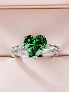 Elegant Rhinestone Decor Heart Design Promise Ring, Fashion Engagement Ring for Women for Party, Daily Decor, Trendy All-match Vintage Jewelry As Birthday Gift, Bridal Engagement Ring, Heart Shaped Ring