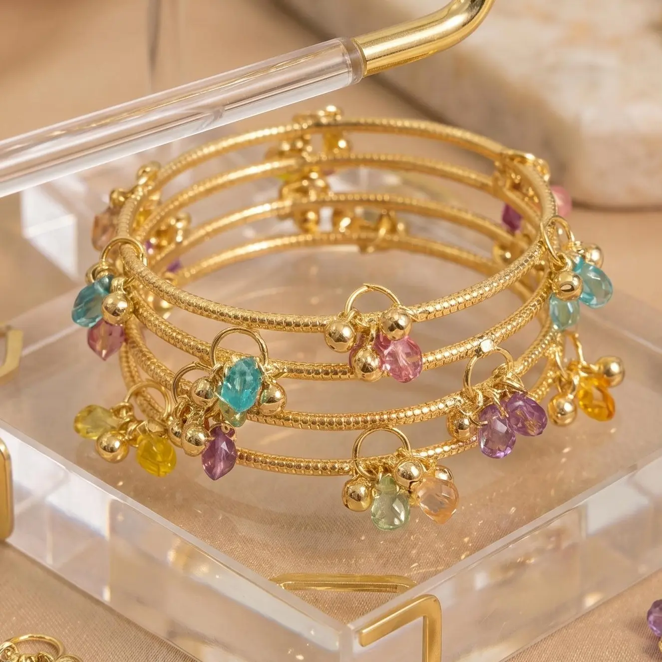 4-Piece Kashmiri Ghungroo Bangle with Multicolor Crystal Set- Fashion Costume Jewelry Bangles for Birthday Party Gifting, Kashmiri Bangles Stacked Bracelets