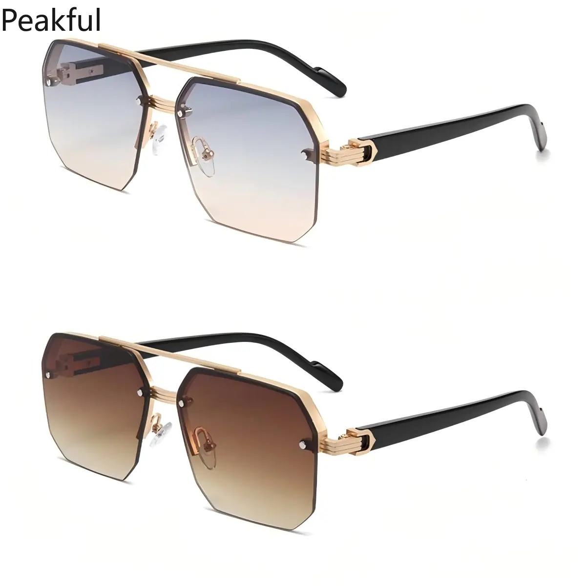 1/2pc Trendy Aviator Sunglasses for Mens Womens Retro Double Bridge Metal Driving UV400 Outdoor Eyewear Semi-Rimless Lentes De Sol
