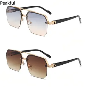 1/2pc Trendy Aviator Sunglasses for Mens Womens Retro Double Bridge Metal Driving UV400 Outdoor Eyewear Semi-Rimless Lentes De Sol
