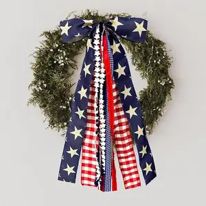 Independence Day bow decoration, American holiday party decoration, star and plaid hanging ornaments