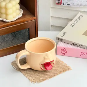 Funny Tongue Out Ceramic Mug Coffee Cup with Artistic Sculptural Design, Novelty Gag Gift for Friends, Unique Home Office Decor Tea Tumbler for Hot & Cold Drinks, Funny Accent Mug