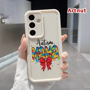 Case Compatible with Galaxy S24 Ultra S25 Plus S23 S22+ Autism Mama Bow Pattern Soft TPU Rubber Camera Protection Rugged Mobile Phone Cover for Girl