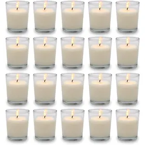 Set of 20 White Votive Candles Clear Glass Filled Unscented Soy Wax Candle for Home Spa Weddings Birthday Holidays Party and DIY
