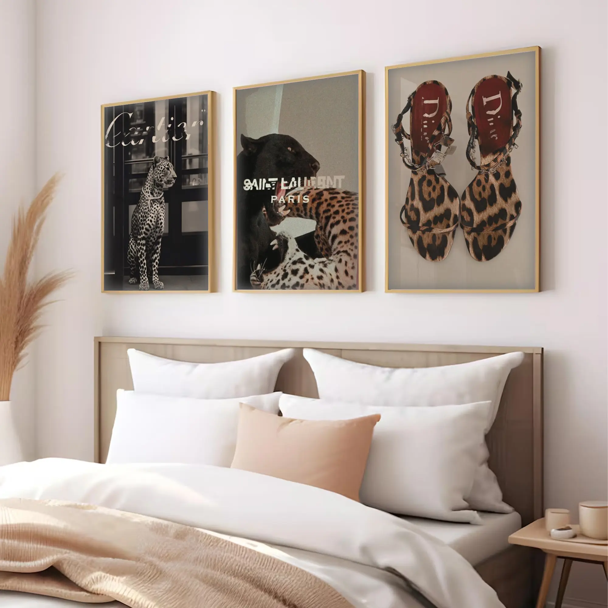 Set of 3 leopard wall art poster funky home decor, high heels cool print wall art trendy college apartment decor, retro wall art aesthetic home decor