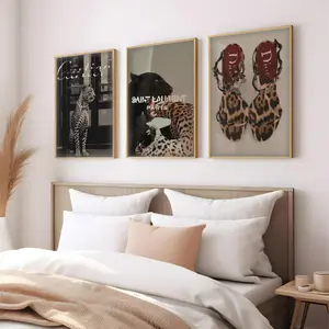 Set of 3 leopard wall art poster funky home decor, high heels cool print wall art trendy college apartment decor, retro wall art aesthetic home decor