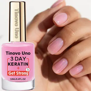 Tinovo Uno 3PCS-3-in-1 Keratin Nail Strengthener - Alcohol-Free Formula for Dry, Brittle & Soft Nails,12ml/0.4fl.oz, Natural Shine & Protection