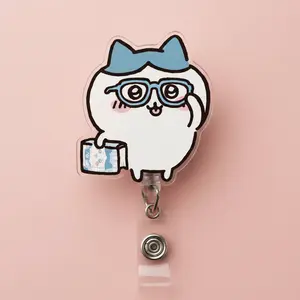 Cute Chiikawa Hachiware Usagi  Momonga Rakko Shisa Retractable ID Badge Reel Kawaii Acrylic ID Badge Holder Office Accessories Unique Gift for Nurse/ Teacher/ Doctor/ Healthcare Worker/ Coworker or Nursing Students