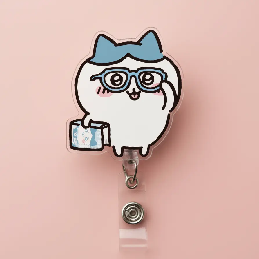 Cute Chiikawa Hachiware Usagi  Momonga Rakko Shisa Retractable ID Badge Reel Kawaii Acrylic ID Badge Holder Office Accessories Unique Gift for Nurse/ Teacher/ Doctor/ Healthcare Worker/ Coworker or Nursing Students