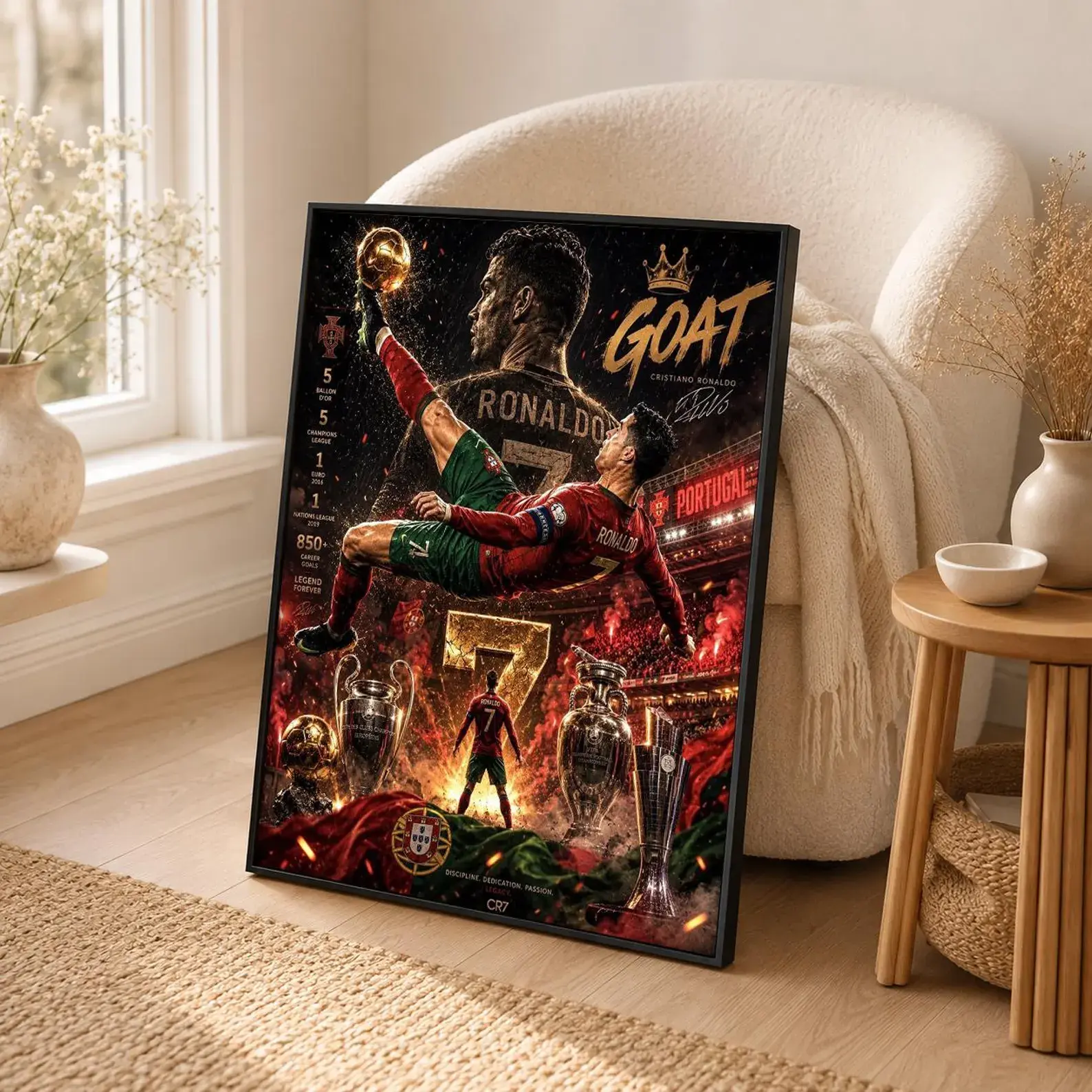 Cristiano Ronaldo CR7 Football Sports Star Canvas Wall Art, Vintage Soccer Legend Poster, Room Decor Frameless Painting Gift For Football Fans