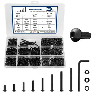 840 count M3 Screw Kit, M3 Hex Button  Screws, Metric Machine Screw Assortment 8 Sizes 6MM to 30MM, 10.9 Grade Alloy Steel, Black Zinc Plated, with Hexagonal Wrench