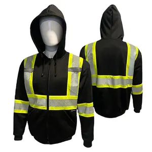 Men’s Black High Visibility Reflective Zip Up Sweater with Heat Transfer Reflector - Menswear