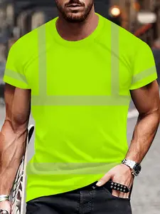 Fluo Reflective Strip Printed T-Shirt, Industrial Safety Style Short Sleeve, Fashion Comfort Design, Ideal Gift Choice
