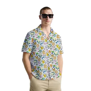 FERITTO pikachu-patter  Pokemon Hawaiian Shirt for Men - Breathable & Comfortable, Available in Sizes S to 3XL, Perfect Gift for Summer Vacation Menswear Tropical