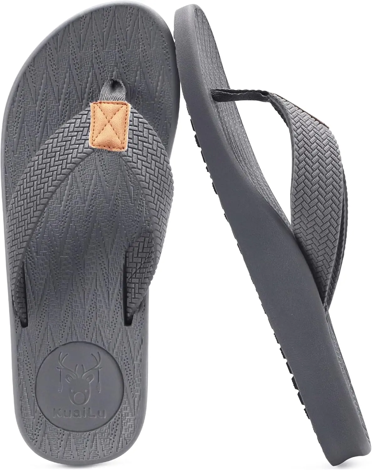 KuaiLu Mens Flip Flops Arch Support Comfortable Summer Beach Thong Sandals Yoga Foam Cushion Slip on Slippers