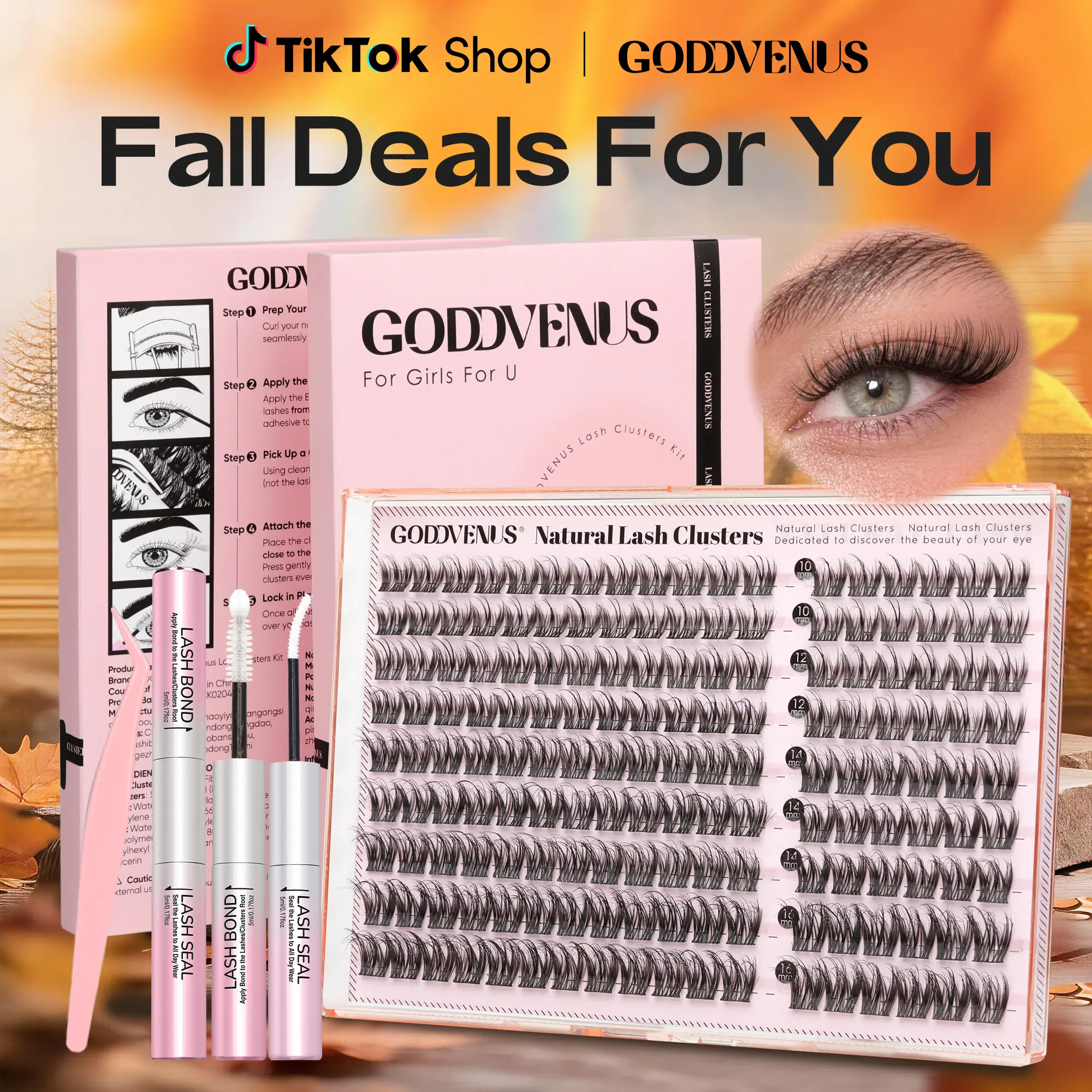 Goddvenus Lash Clusters – Fine Base + Thicker Spiky Tips,Full-volume D Curl Individual Lashes for Natural Hybrid Look,False Eyelashes That Feel Like Korean Lash Lift, DIY Cluster Eyelash Extensions for Understated Chic Babes