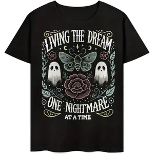 Summer t Shirts Men's Vintage-Inspired 'Living The Dream One Nightmare At A Time' Graphic T-Shirt