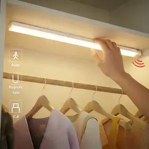 1Pc LED Motion Sensor Cabinet Light with Human Body Detection, Magnetic Adhesive & USB Rechargeable Smart Lighting, Detachable Fixture,Portable Induction LED Bar Lights, for Wardrobe, Closet, Kitchen, Stairs, Corridor, Shelf, Motion Sensor Lamp