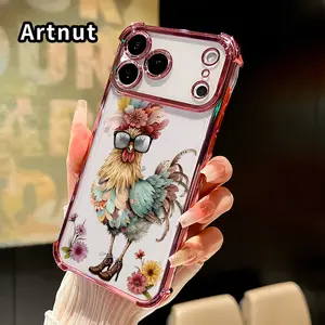 Fashionable Feathered Rooster Mobile Phone Case for iPhone 17 16 Pro Max 15 Plus 14 13 12 11 E Air Four Corner Anti-drop Shockproof Non-slip Silicone Transparent Protective Cover